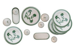 Hermia NPMOD14KH880801 Juego de Desayuno de Porcelana de 14 Piezas, Crema y Verde